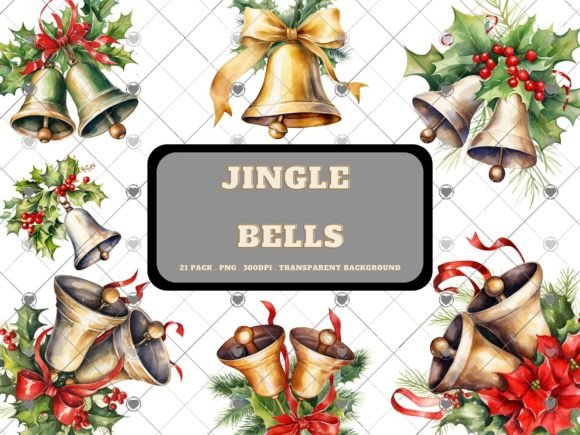 21 Pack Watercolour Jingle Bell Illustrations