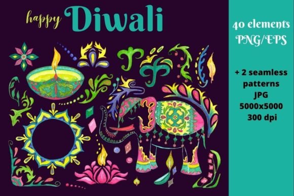 40 Elements for Diwali: Watercolor Illustrations Review
