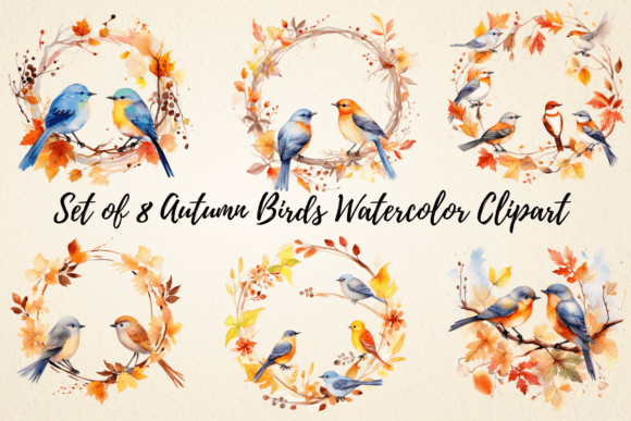 Autumn Birds Watercolor Clipart: Illustrations for Branding