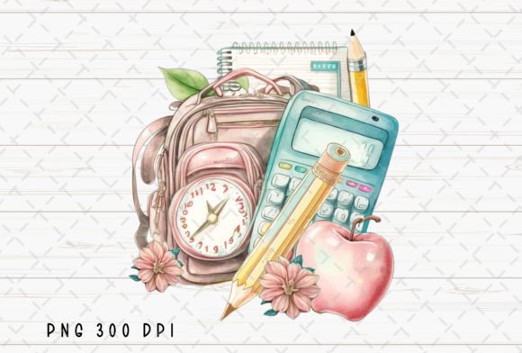 Back to School Flowers Watercolor PNG Illustrations