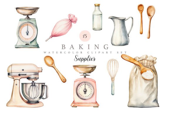 Baking Supplies Clipart Set Watercolor Illustrations Review