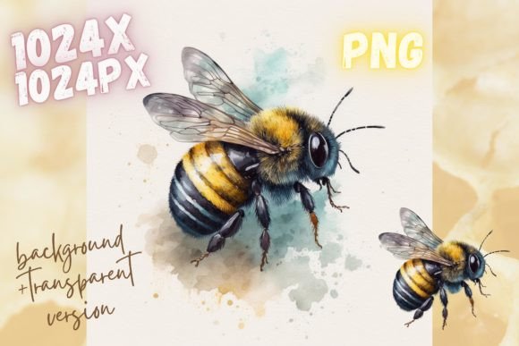 Bee Watercolor Realistic Illustration for Commercial Illustrations