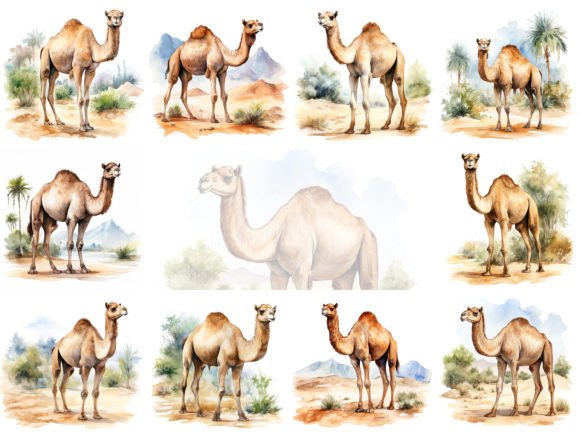 Camel Watercolor Clipart: Illustrations for Digital Products