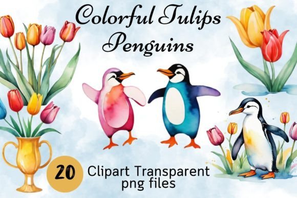 Colorful Tulips Penguins Watercolor Illustrations Review