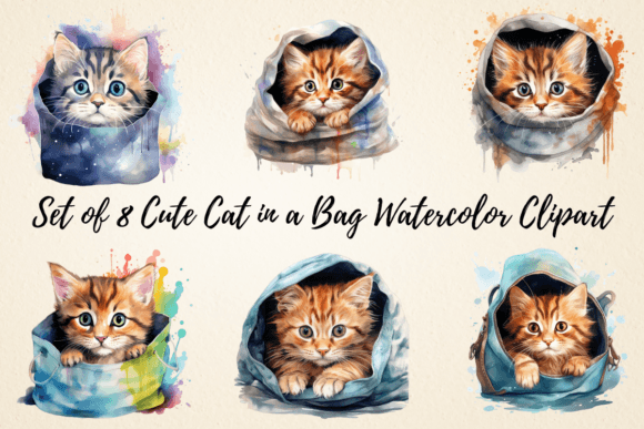 Cute Cats Watercolor Clipart Bundle: Illustrations for Crafters
