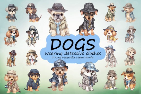 Detective Dog Watercolor Clipart PNG Bun Illustrations