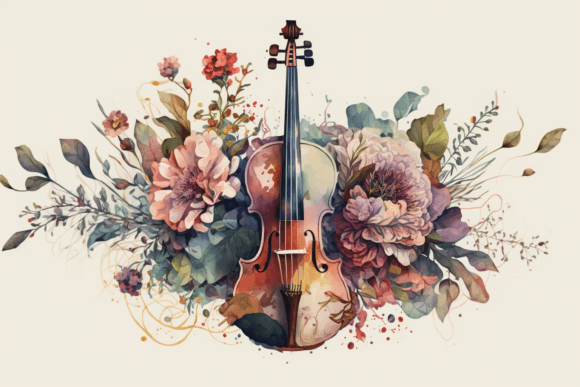 Floral Violin Watercolor 1: Illustrations for Local Branding