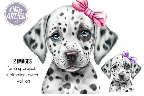 Girl Dalmatian Puppy Watercolor Clip Art Illustrations