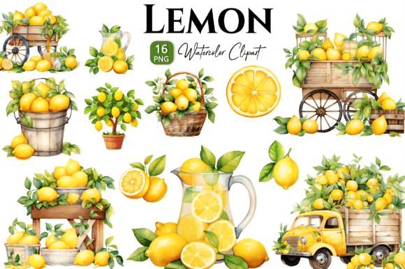 Lemon Watercolor Clipart Bundle: Illustrations for Branding