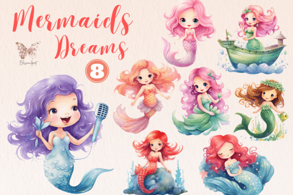Mermaid Dreams Watercolor Cliparts: Illustrations for Crafters