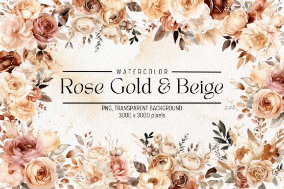 Rose Gold Beige Flowers Watercolor Illustrations Review
