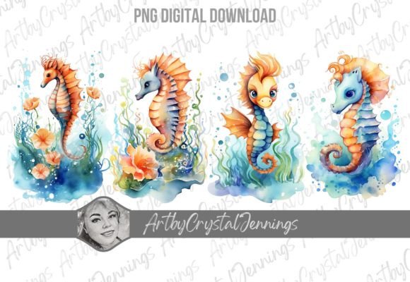 Sea Horse Watercolor Ocean Life PNG Illustrations
