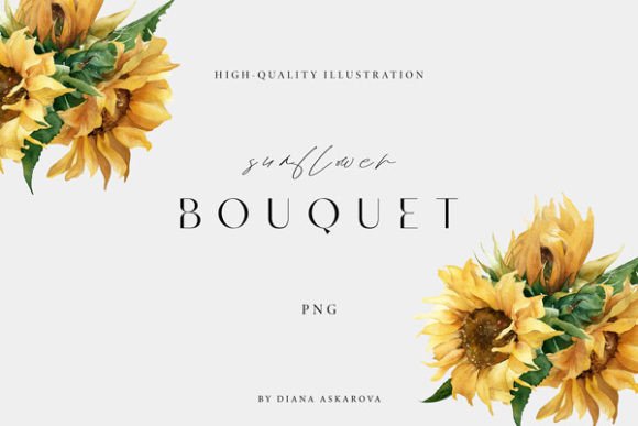 Sunflower Watercolor Bouquet Clipart Png Illustrations