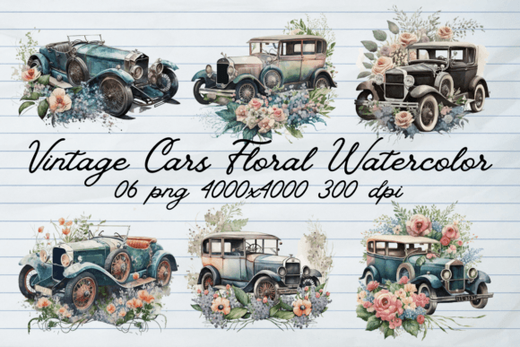 Vintage Cars Floral Watercolor Set: Illustrations Review