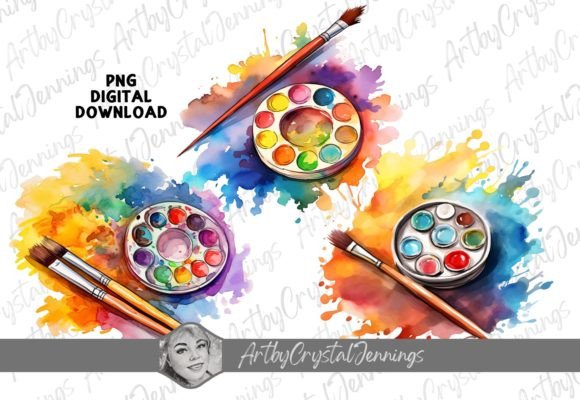 Watercolor Artist Paint Pallet Clipart Illustrations
