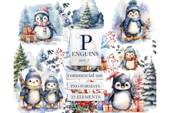 Watercolor Baby Penguin Animals Clipart Illustrations
