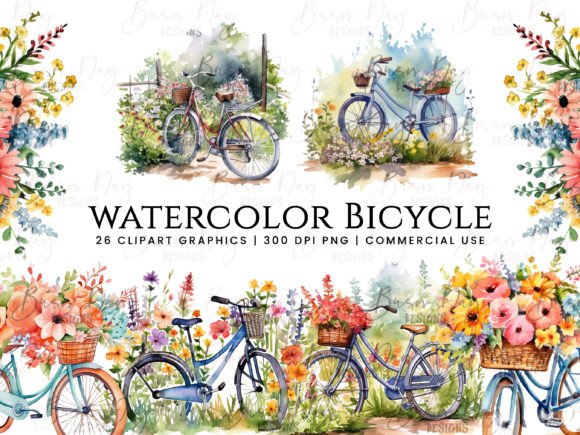 Watercolor Bicycle Clipart Bundle: Illustrations Review