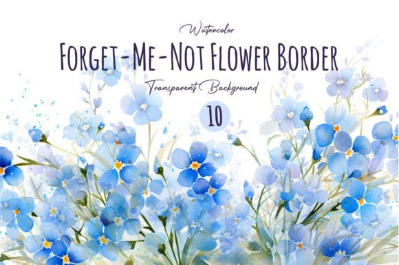 Watercolor Blue Flower Border Clipart for Illustrations