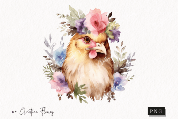 Watercolor Chicken Clipart Illustrations for Design