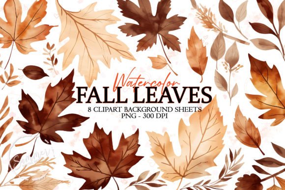 Watercolor Dark Fall Leaves Background Illustrations