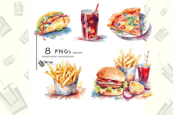 Watercolor Fast Food Clipart Bundle Pod Illustrations