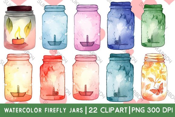 Watercolor Firefly Jars Clipart: Illustrations for Branding