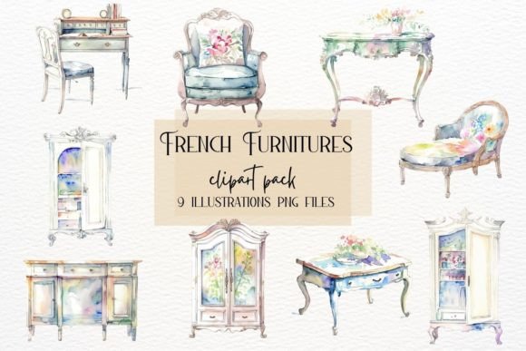 Watercolor French Furniture Illustrations Review