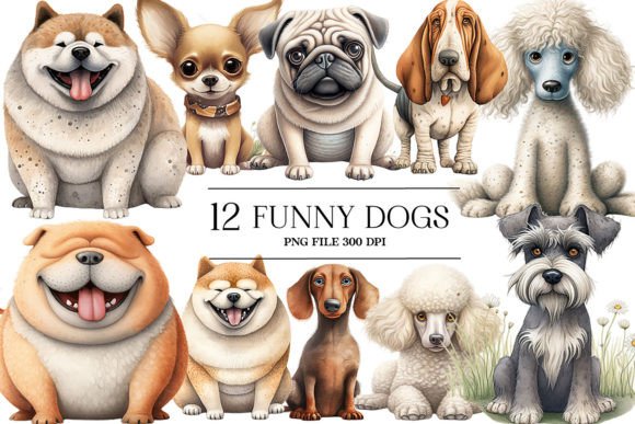 Watercolor Funny Dogs Clipart Bundle Illustrations Review