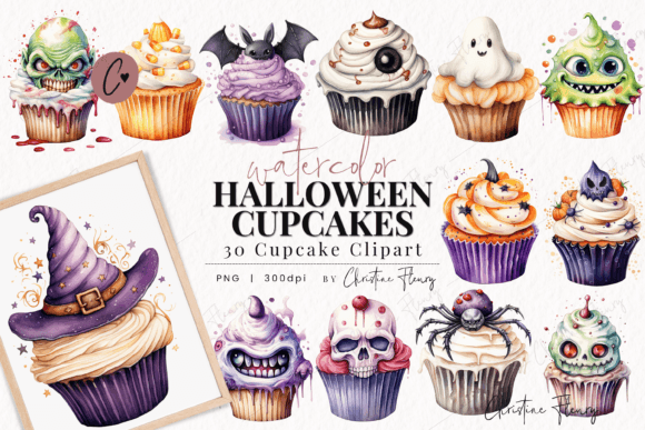 Watercolor Halloween Cupcakes Clipart: Illustrations Review