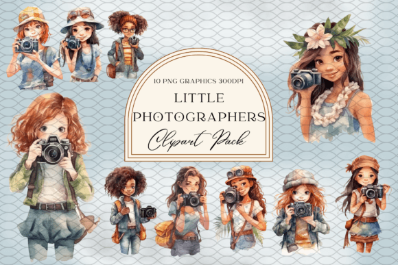 Watercolor Little Photographers Illustrations for Crafters