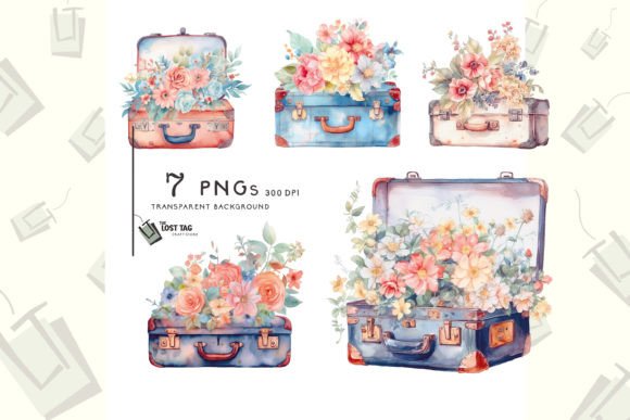 Watercolor Suitcase Flower Illustrations for Branding