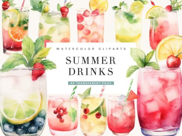Watercolor Summer Drinks Clipart Bundle: Illustrations Review