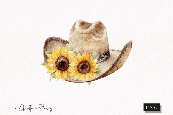Watercolor Sunflower Cowboy Hat Clipart Illustrations
