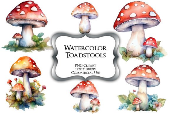 Watercolor Toadstools PNG Clipart Illustrations Review