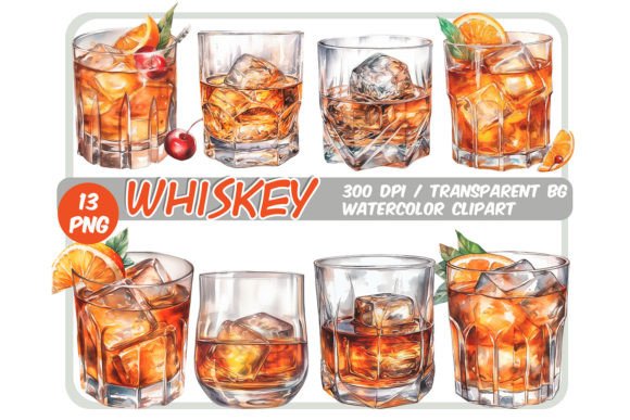 Watercolor Whiskey Cocktails Illustrations for Editorial