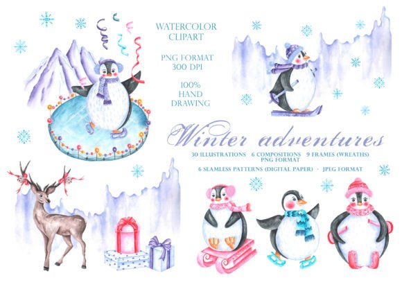 Winter Adventures Watercolor Set: Xmas Illustrations